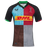 The Harlequins 24/25 Pro Home Jersey by Castore features multi-color panels with black sleeves, bold geometric patterns, a DHL chest logo, and the Harlequins crest on the left—official 2024/25 home kit.