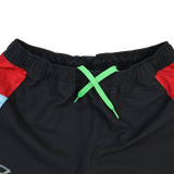 Close-up of the waistband on Castore's Harlequins 24/25 Pro Home Short, black rugby shorts with a green drawstring and red side panels, designed for professional teamwear.