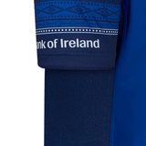 Close-up of the Leinster 24/25 Home Replica Jersey by Castore, highlighting the blue sleeve with Bank of Ireland logo and a patterned shoulder design—a must-have for any Leinster Rugby supporter.