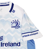 The Leinster 24/25 Replica Away Jersey by Castore features a zigzag design, three stars, Leinster’s logo, and Bank of Ireland sponsor logos on the chest and sleeve.