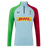The Harlequins 24/25 Matchday 1/4 Zip Midlayer by Castore features a light blue body, green left sleeve, red right sleeve, and DHL logo—perfect for rugby fans seeking authentic style.