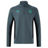 The Bath 24/25 Pro Players 1/4 Zip Midlayer by Castore is a gray, moisture-wicking pullover with black side panels and teal chest logos, shown on a plain white background.