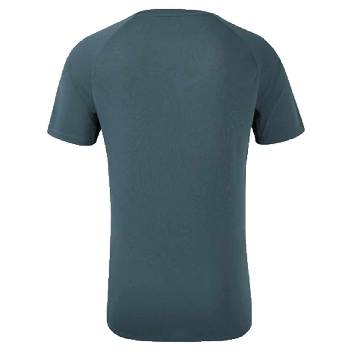 A minimalistic yet sporty dark teal T-shirt, viewed from the back, evokes the style of a Bath Rugby 24/25 Rise Pro Players Training Tee crafted by Castore.