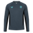 The Bath 24/25 Pro Players Long Sleeve Tee by Castore features a dark grey design with a light blue Castore logo, Bath Rugby club badge, and black side panels—a perfect long sleeve tee for fans and athletes.