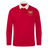 The Scarlets 24/25 Retro Rugby Jersey by Castore features classic long sleeves, a white collar, and a yellow "Scarlets 1872" crest on red, showcasing timeless rugby style.