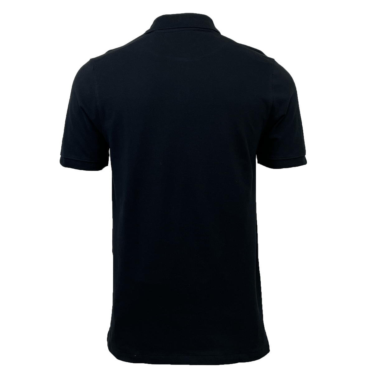 Back view of a plain black Stade Toulousain Pique Polo by Nike with short sleeves against a white background.