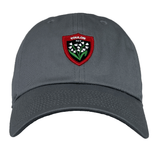 A grey RC Toulon Heritage 86 Cap by Nike, featuring a red and green badge adorned with white flowers and the text "TOULON RCT" on the front, perfect for Rugby Club Toulonnais fans.