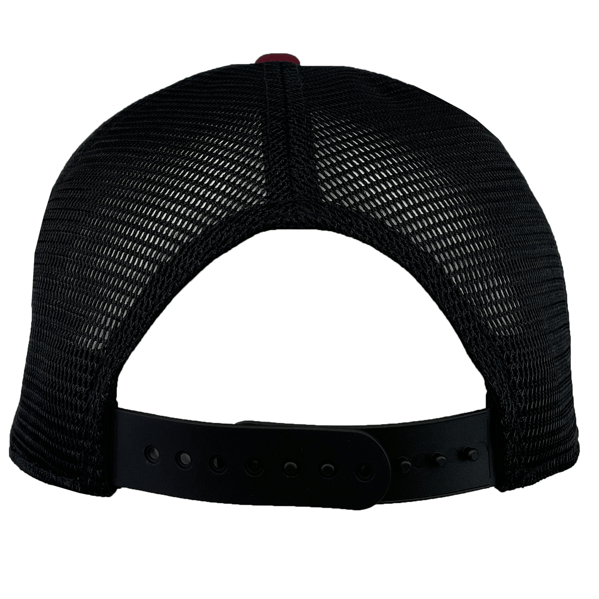 Rear view of a black mesh RC Toulon C99 Trucker Cap by Nike featuring an adjustable strap and advanced Dry-Fit technology.