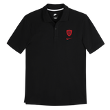 The RC Toulon 25/26 Pique Polo by Nike is a black polo shirt with a red embroidered RC Toulon crest and a red Nike swoosh on the left chest.
