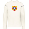 The Tonga Heritage Prep Vintage Shield Hoodie by WRS Augusta is a white hoodie featuring a colorful vintage shield with a bird and "1924" on the front—a classic must-have for rugby style.