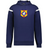 The WRS Augusta Tonga Heritage Prep Vintage Shield Hoodie is navy blue with white sleeve stripes and a colorful chest crest featuring a dove and "1924," giving it a classic vintage vibe.