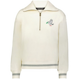 The EMB Augusta Women's Vintage Tonga Heritage Prep Pullover is a cream zip-up sweater featuring a dove with an olive branch and "1944" embroidered on the left chest.