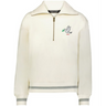 The EMB Augusta Women's Vintage Tonga Heritage Prep Pullover is a cream zip-up sweater featuring a dove with an olive branch and "1944" embroidered on the left chest.
