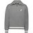 The Women's Vintage Tonga Heritage Prep Pullover by EMB Augusta is a gray quarter-zip with white cuff and hem stripes, featuring a dove with an olive branch and "1924" embroidered on the left chest.