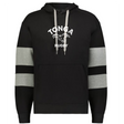The WRS Augusta Nations of Rugby Tonga Jackson Way Hoodie is a black rugby hoodie with gray sleeve stripes, white drawstrings, and a bold “Tonga Rugby” logo plus a striking panther graphic on the chest.