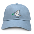 Nations of Rugby Tonga Vintage Dad Cap with light blue baseball cap featuring an embroidered dove and olive branch design by EMB Alpha Broder.