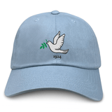 Nations of Rugby Tonga Vintage Dad Cap with light blue baseball cap featuring an embroidered dove and olive branch design by EMB Alpha Broder.