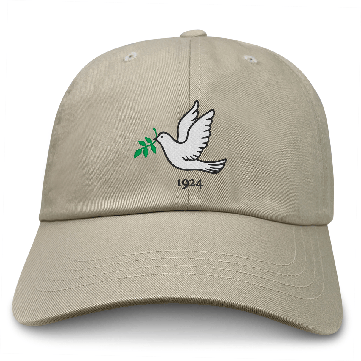 Nations of Rugby Tonga Vintage Dad Cap with an embroidered dove carrying an olive branch and the year "1924" displayed on the front, by EMB Alpha Broder.