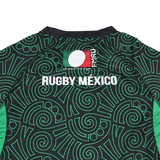 The back of the Credo Rugby Las Serpientes Mexico Rugby Training Jersey features "RUGBY MEXICO" and a Mexico flag emblem by the collar, making it ideal for fans and players wanting an authentic training jersey.