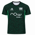 The Las Serpientes Mexico Rugby Training Jersey by Credo Rugby is a green and black short-sleeved jersey with abstract swirls, sponsor logos, and "Serpientes" plus a snake logo—ideal for fans of Credo Rugby.