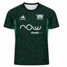 The Las Serpientes Mexico Rugby Training Jersey by Credo Rugby is a green and black short-sleeved jersey with abstract swirls, sponsor logos, and "Serpientes" plus a snake logo—ideal for fans of Credo Rugby.