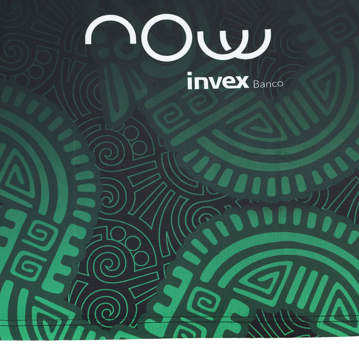 The image features the “now invex Banco” logo on a dark background with green, abstract, Aztec-inspired patterns like those on the Las Serpientes Mexico Rugby Tank Top by Credo Rugby.