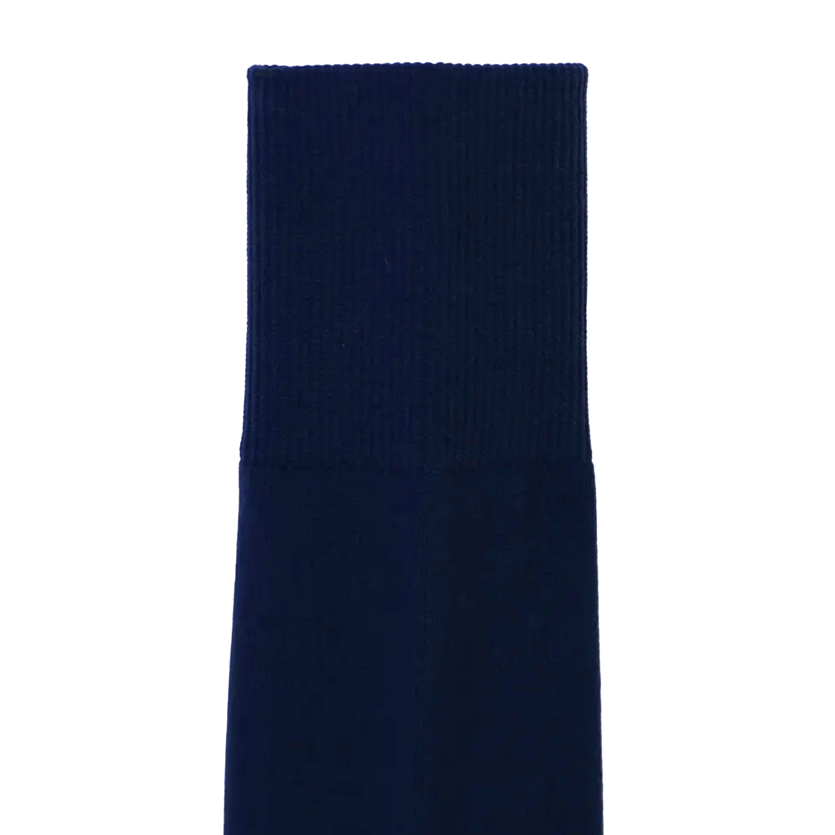 A close-up of the top portion of the Castore USA Rugby 23/24 Training Sock in navy blue, featuring a ribbed cuff.