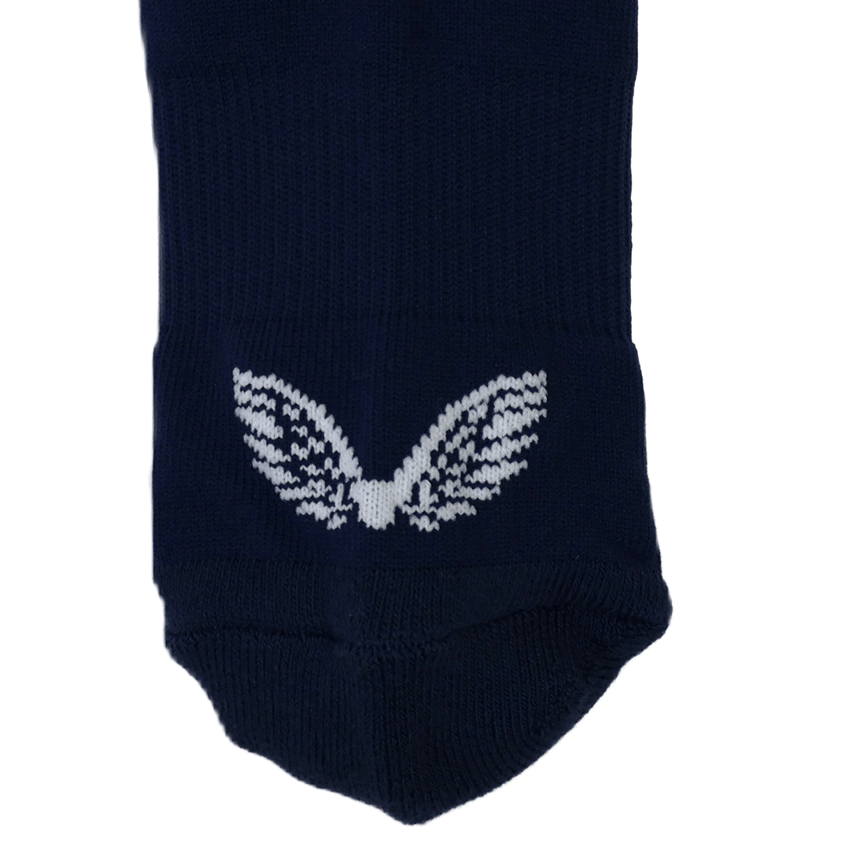 The Castore USA Rugby 23/24 Training Socks are navy blue athletic socks featuring a white embroidered winged logo by the ankle, designed for comfort and durability.