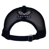 Back view of the Leinster Adjustable Cap 24/25 by Castore—a black mesh baseball cap with adjustable strap and "Castore" logo above the opening, ideal for any Leinster Rugby supporter.