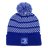 The Leinster Knitted Bobble Hat 24/25 by Castore is a blue and white beanie with a pom-pom and features a "Leinster Rugby" logo patch on the folded brim.