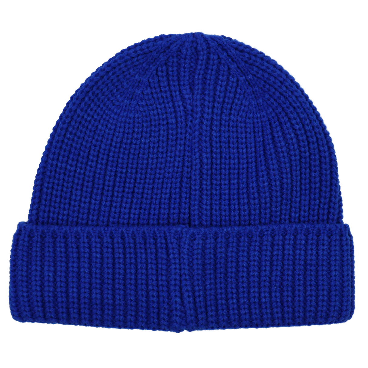 The Leinster Knitted Beanie 24/25 by Castore is a plain blue beanie with a folded brim, perfect as a rugby accessory, shown on a white background.