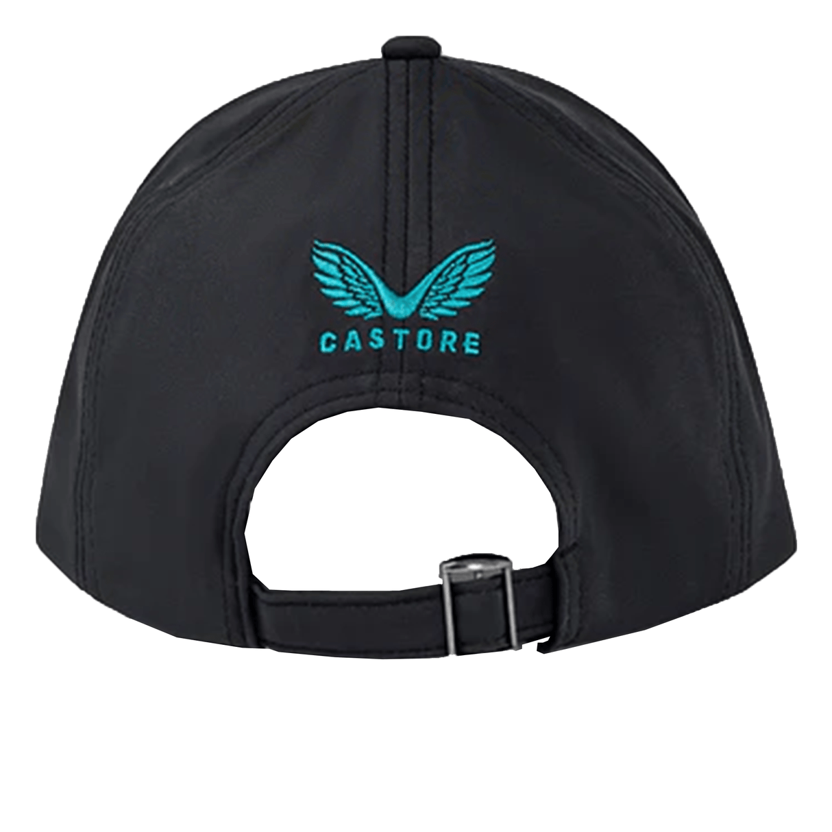 The Bath Club Cap 24/25 by Castore is a black baseball cap featuring a distinctive blue winged logo and "CASTORE" elegantly stitched on the back. As part of the Bath Rugby range, it offers an adjustable strap for a perfect fit.