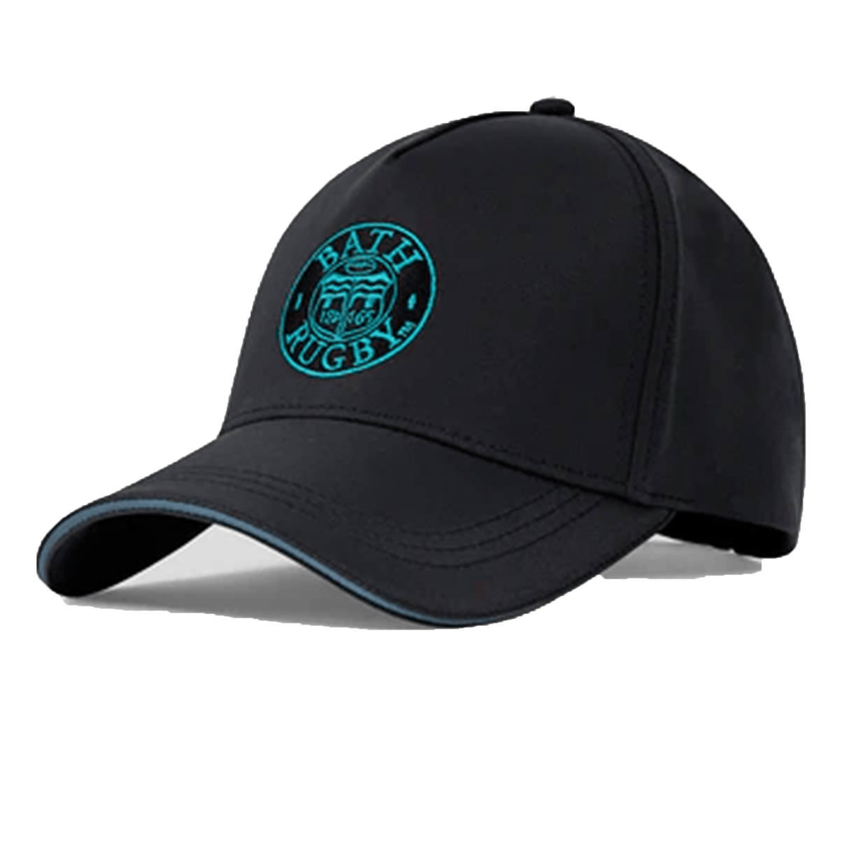 The Bath Club Cap 24/25 by Castore is a sleek black cap that features a blue "Bath Rugby" logo on the front, perfectly crafted with precision.