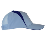 The Leinster Club Cap 24/25 by Castore features a light blue solid front, mesh back, and a darker blue side stripe. The cap, shown from the left side, is an official Castore product.