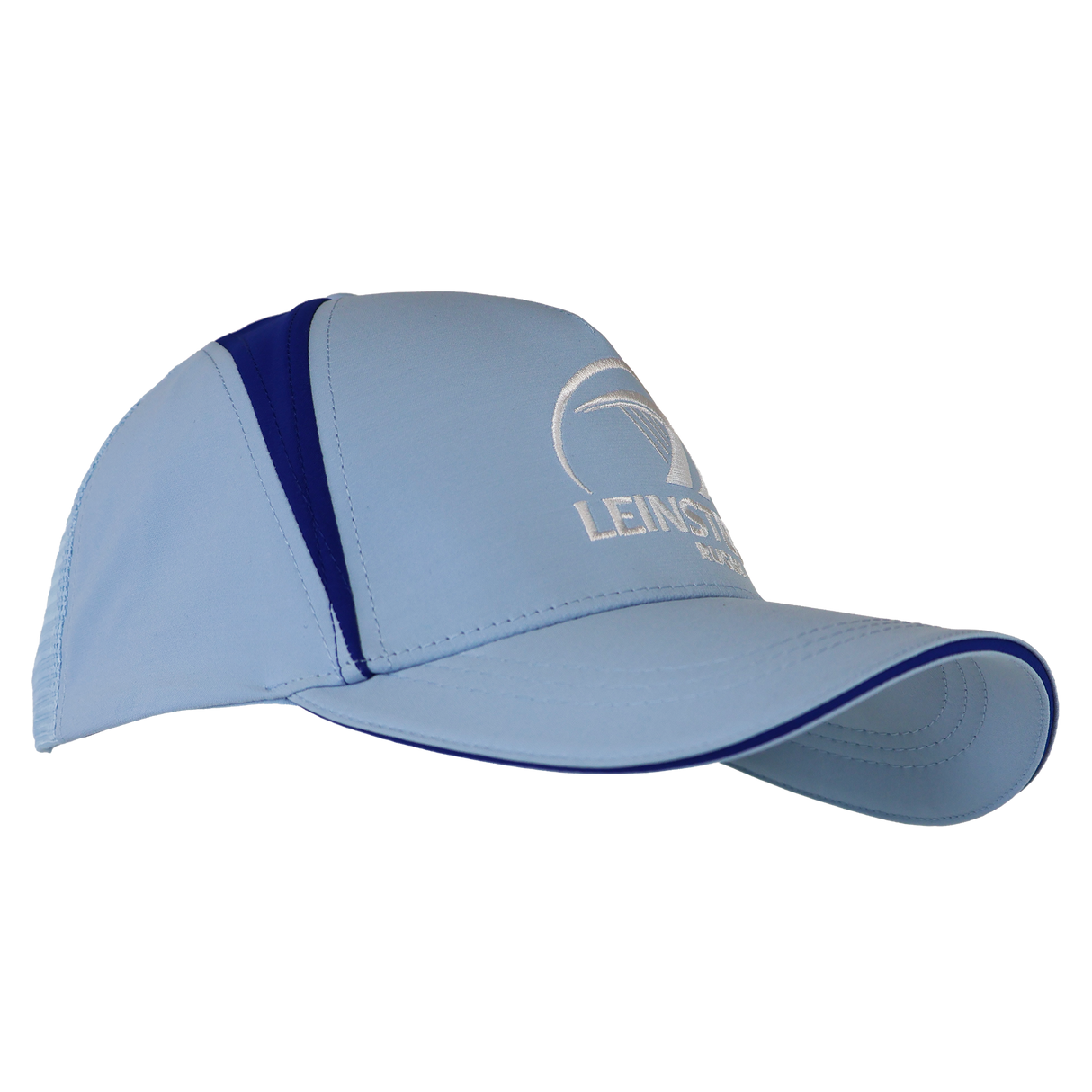 The Leinster Club Cap 24/25 by Castore features a light blue design with a dark blue stripe and white "Leinster Rugby" embroidered logo—a must-have accessory for any rugby fan.