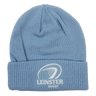The Leinster Club Beanie 24/25 by Castore is a light blue knit beanie with a folded brim, featuring white embroidered Leinster Rugby logo and text on the front—ideal for any fan.