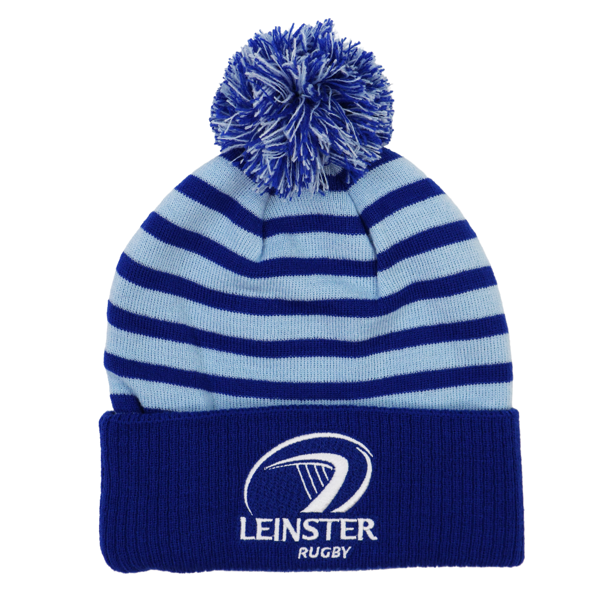 Show your team spirit with the Leinster Club Bobble Beanie 24/25 by Castore. This blue and light blue striped beanie features a pom-pom, embroidered Leinster Rugby logo, and turned-up cuff—perfect for fans.