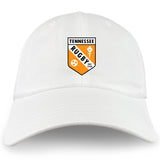 The EMB S&S Activewear University of Tennessee Adult Low-Profile Cotton Twill Dad Cap is a white cotton twill hat with embroidered team branding on the front.