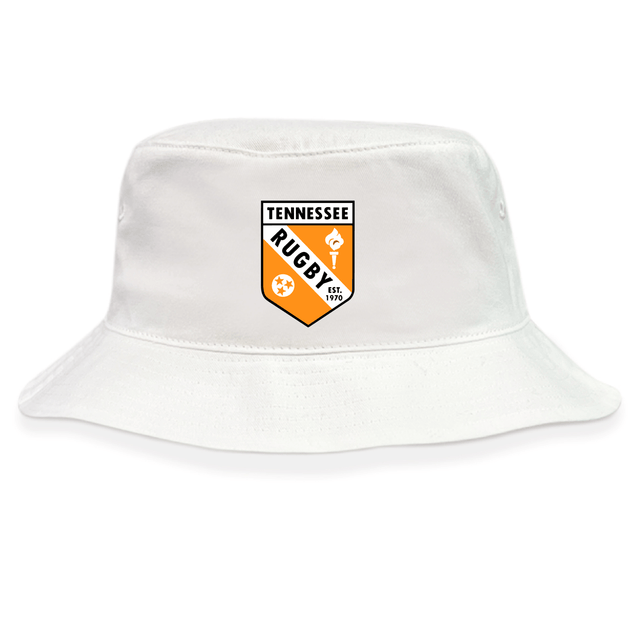 The University of Tennessee Crusher Bucket Cap by EMB S&S Activewear is a custom cotton twill hat featuring the Tennessee Rugby club logo with bold orange and black accents on the front.