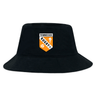 The EMB S&S Activewear University of Tennessee Crusher Bucket Cap is a black cotton twill hat with an orange, white, and black Tennessee Rugby crest—ideal as a custom-made cap for fans and players.