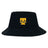 The EMB S&S Activewear Tacoma Tsunami Rugby Crusher Bucket Cap is a black cotton twill hat with a bold yellow "T" and "Tacoma Rugby" embroidered on the front, providing stylish sun protection for rugby fans.