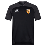 The University of Tennessee Vapodri Evader Jersey by Canterbury features short sleeves, moisture-wicking Vapodri tech, the EMB Canterbury logo on the right chest, and a Tennessee Rugby badge on the left chest.