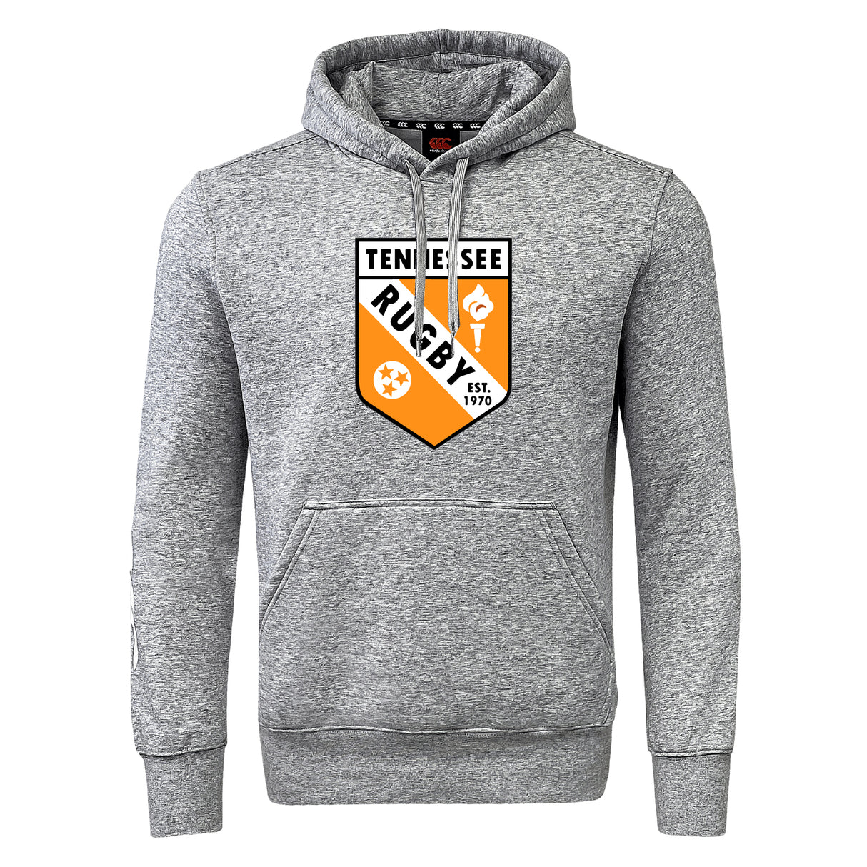 The University of Tennessee Club Hoodie by WRS Canterbury features the Tennessee Rugby logo, orange and black accents, and "EST. 1970"—ideal as a custom rugby hoodie for any team or club supporter.