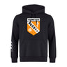 The University of Tennessee Club Hoodie by WRS Canterbury features a black design with a large "Tennessee Rugby" orange and white crest, rugby player graphic, and "Est. 1970" on the front.