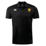 The Tacoma Tsunami Rugby Club Dry Polo by EMB Canterbury is a black, short-sleeve collared shirt with breathable Vapodri Technology, a small white Canterbury logo, and a yellow "T" Tennessee Tech logo on the chest.