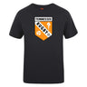 The University of Tennessee Club Plain Tee by WRS Canterbury is a black cotton blend t-shirt with a Tennessee Rugby orange and white logo, a torch, and "EST. 1970" on the front.