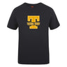 The Tacoma Tsunami Rugby Club Plain Tee by WRS Canterbury is a black cotton-blend shirt with a large yellow "T" and "Tacoma Rugby" in yellow text on the chest.