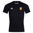 The University of Tennessee Club Dry Tee by EMB Canterbury is a black, short-sleeve breathable workout shirt with a white Canterbury logo on the right chest and a Tennessee Rugby badge on the left.