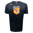 The University of Tennessee Tempo Vapodri T-Shirt by WRS Canterbury is a black, short-sleeve athletic tee with a "Tennessee Rugby Est. 1970" crest on the front, offering moisture-wicking comfort and performance design.