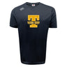 The Tacoma Tsunami Rugby Tempo Vapodri T-Shirt by WRS Canterbury features a black short-sleeve design, gold "T" and "TACOMA RUGBY" front text, moisture-wicking fabric, and the Canterbury logo on the right shoulder.